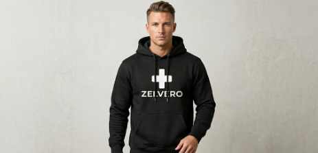 Black sweatshirt with zelvero logo